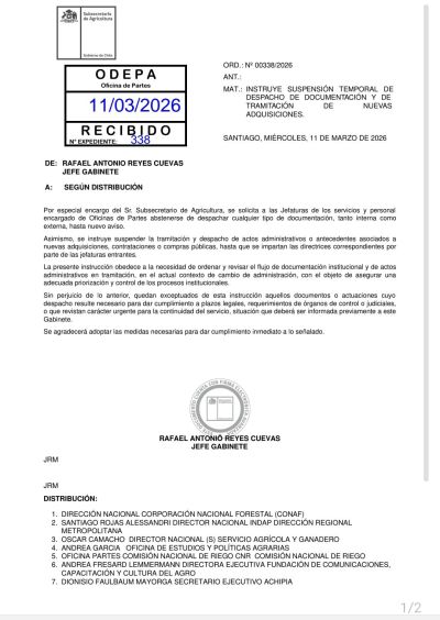 ORD. N°338/2026 — Subsecretaría de Agricultura, 11 de marzo de 2026